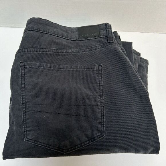 American Eagle Stretch Gray Super Hi-Rise Flare Corduroy Pant Size 16 Button Fly - Picture 1 of 6